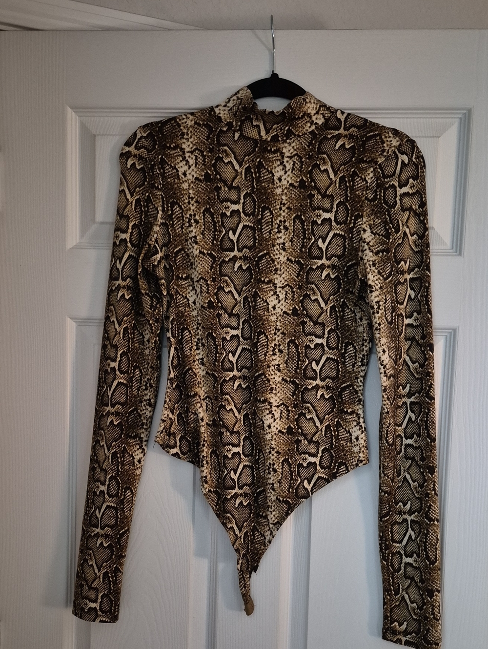 Naked Wardrobe Brown & Cream Snake Print Long Sleeve Bodysuit